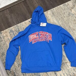 Champion Blue Hoodie with Red and White Print